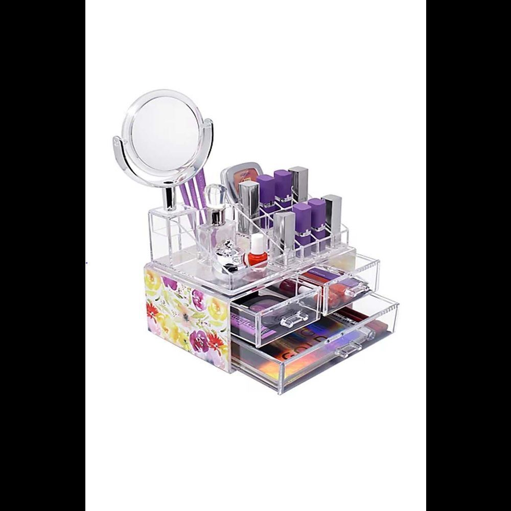 Sorbus Makeup Storage Case With Mirror Floral